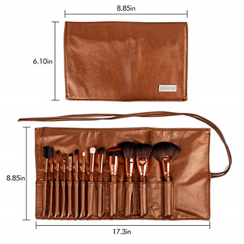 BEALUXUR 13stk makeupbørster med læderpose Premium syntetisk kosmetisk børstesæt Miljøvenligt børstesæt